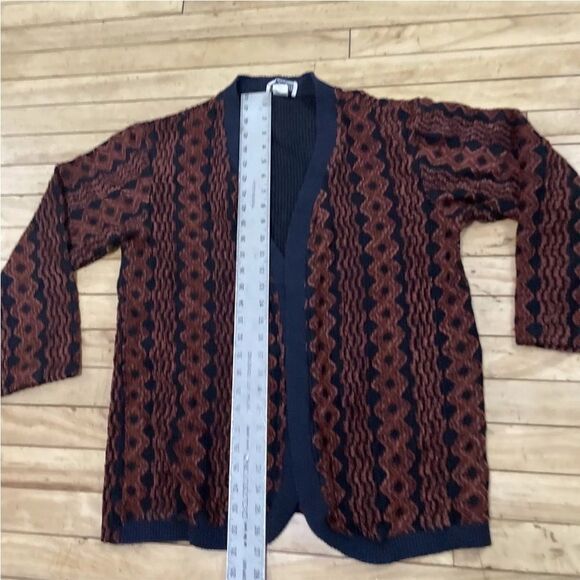 Vintage MIMOSA USA Open Cardigan Chunk Knit Brown Black Rayon Blend Gran Retro L - Picture 6 of 16